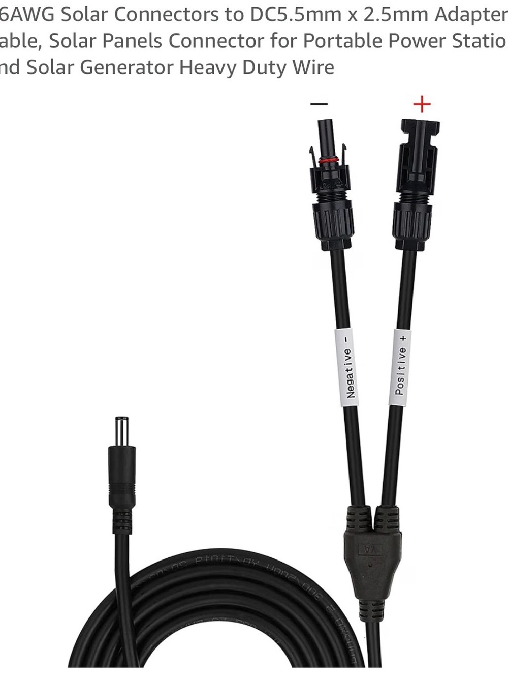 16AWG Solar MC4 to DC 5.5x2.5mm Solar Panel Adapter Cable - Black